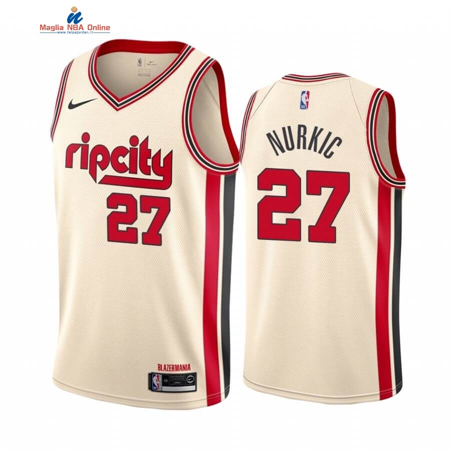 Maglia NBA Nike Portland Trail Blazers #27 Jusuf Nurkic Nike Crema Città 2019-20 Acquista