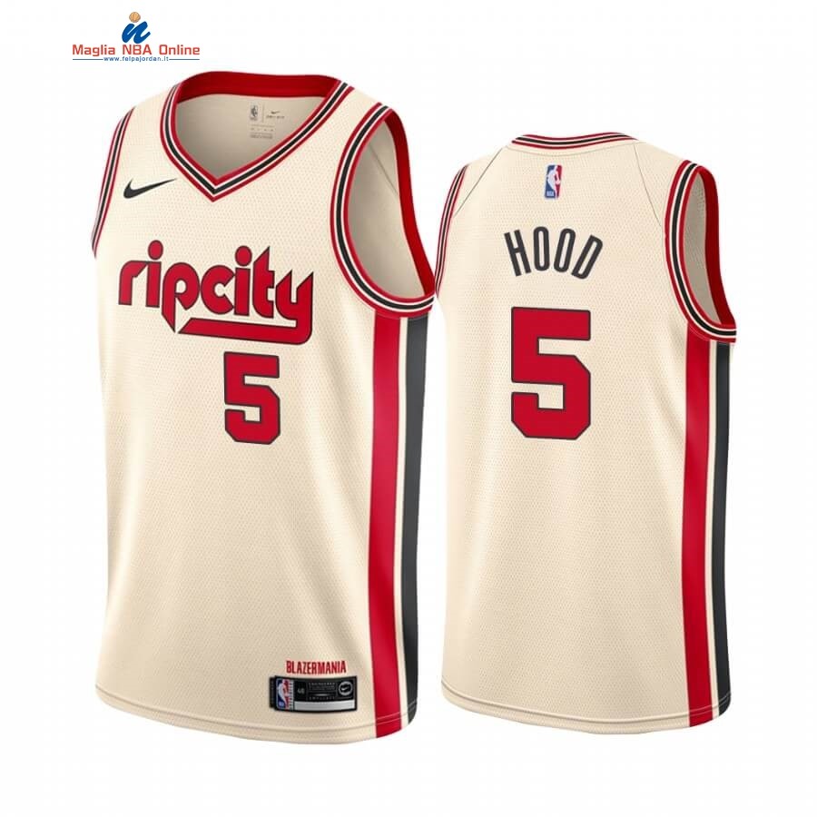 Maglia NBA Nike Portland Trail Blazers #5 Rodney Hood Nike Crema Città 2019-20 Acquista