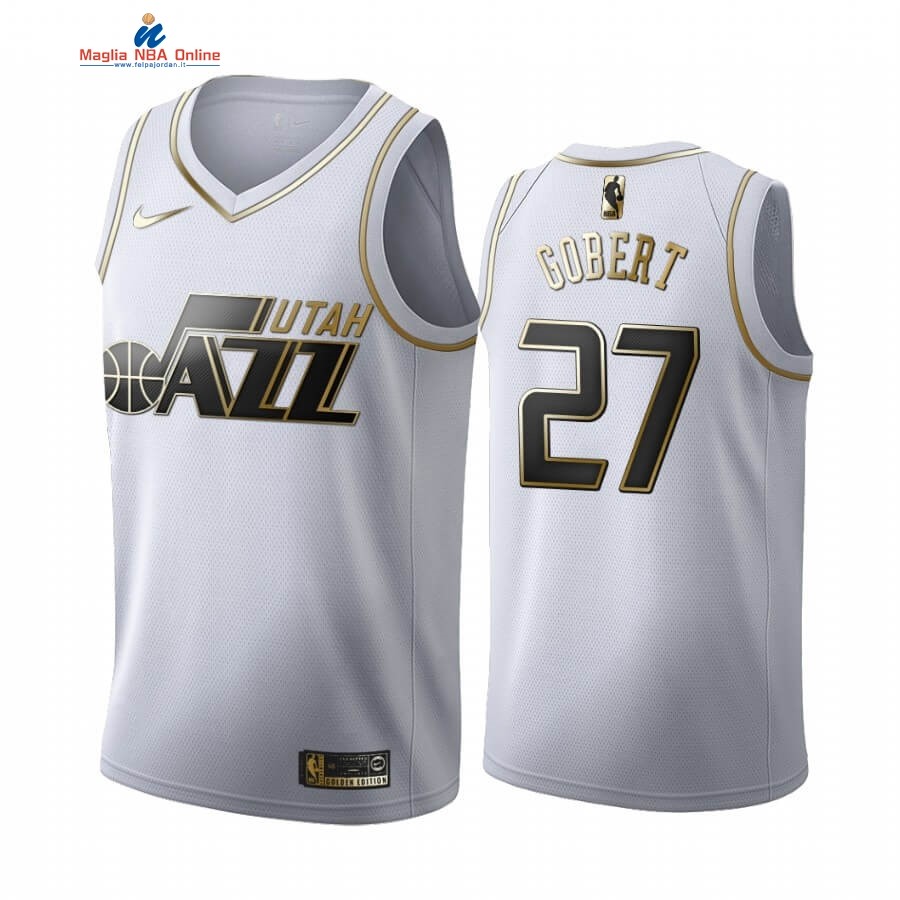 Maglia NBA Nike Utah Jazz #27 Rudy Gobert Bianco Oro 2019-20 Acquista