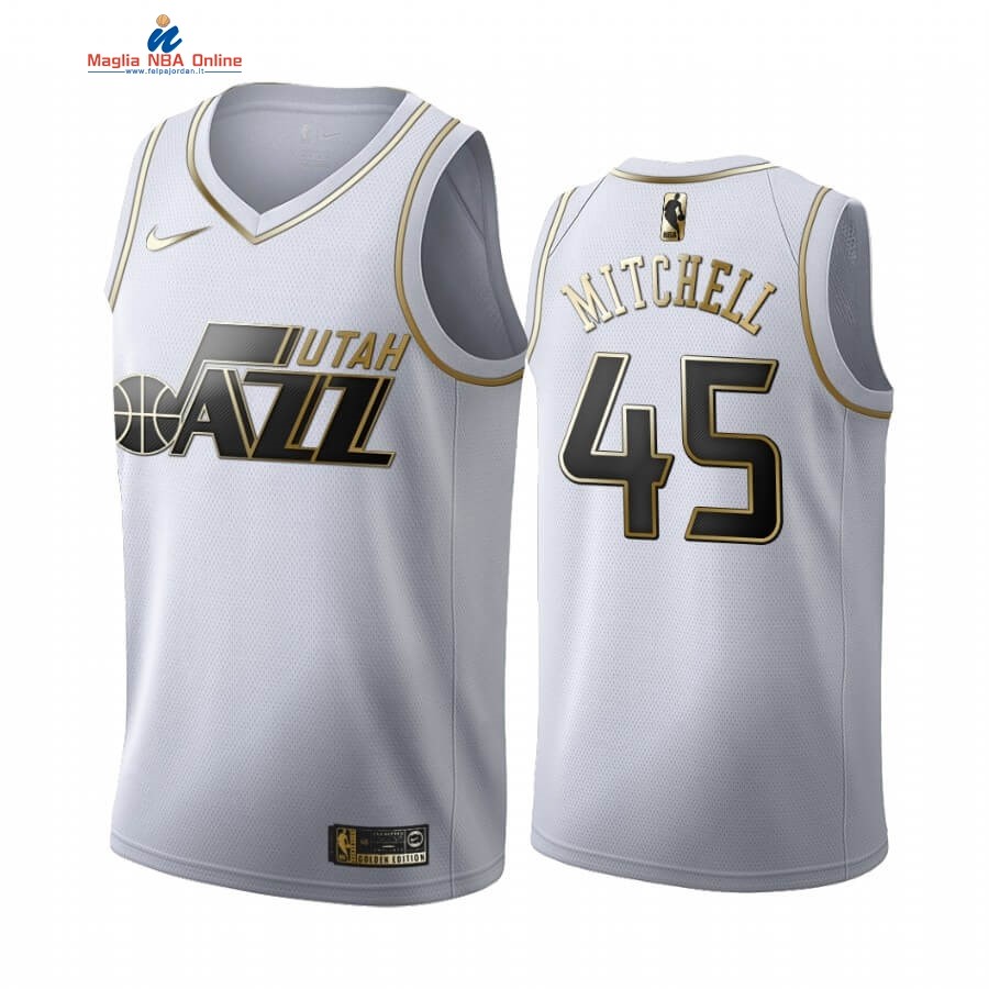 Maglia NBA Nike Utah Jazz #45 Donovan Mitchell Bianco Oro 2019-20 Acquista