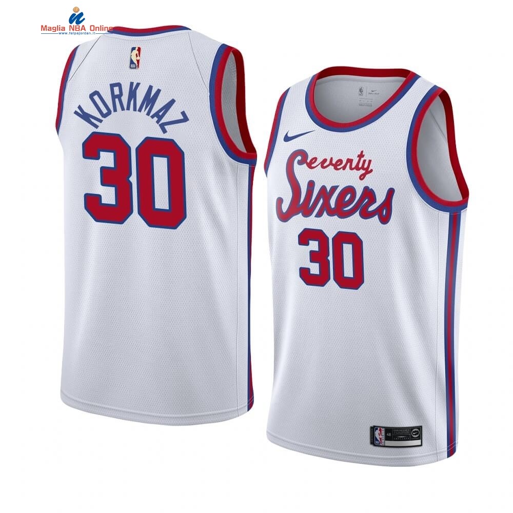 Maglia NBA Philadelphia Sixers #30 Furkan Korkmaz Bianco Hardwood Classics Acquista