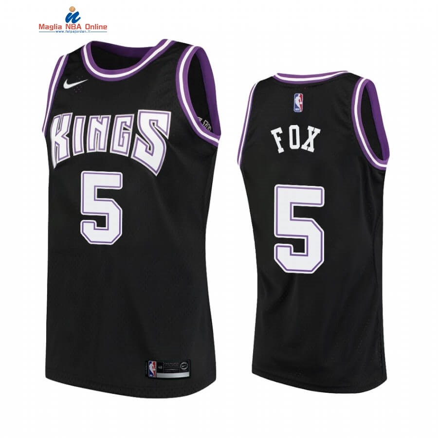 Maglia NBA Sacramento Kings #5 De'Aaron Fox Nero Hardwood Classics 2019-20 Acquista