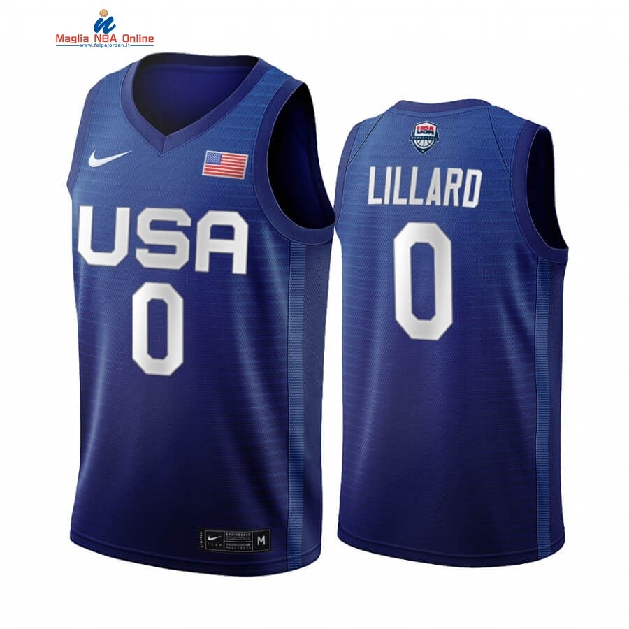 Maglia 2020 Olimpiadi Tokyo USMNT #0 Damian Lillard Blu Acquista