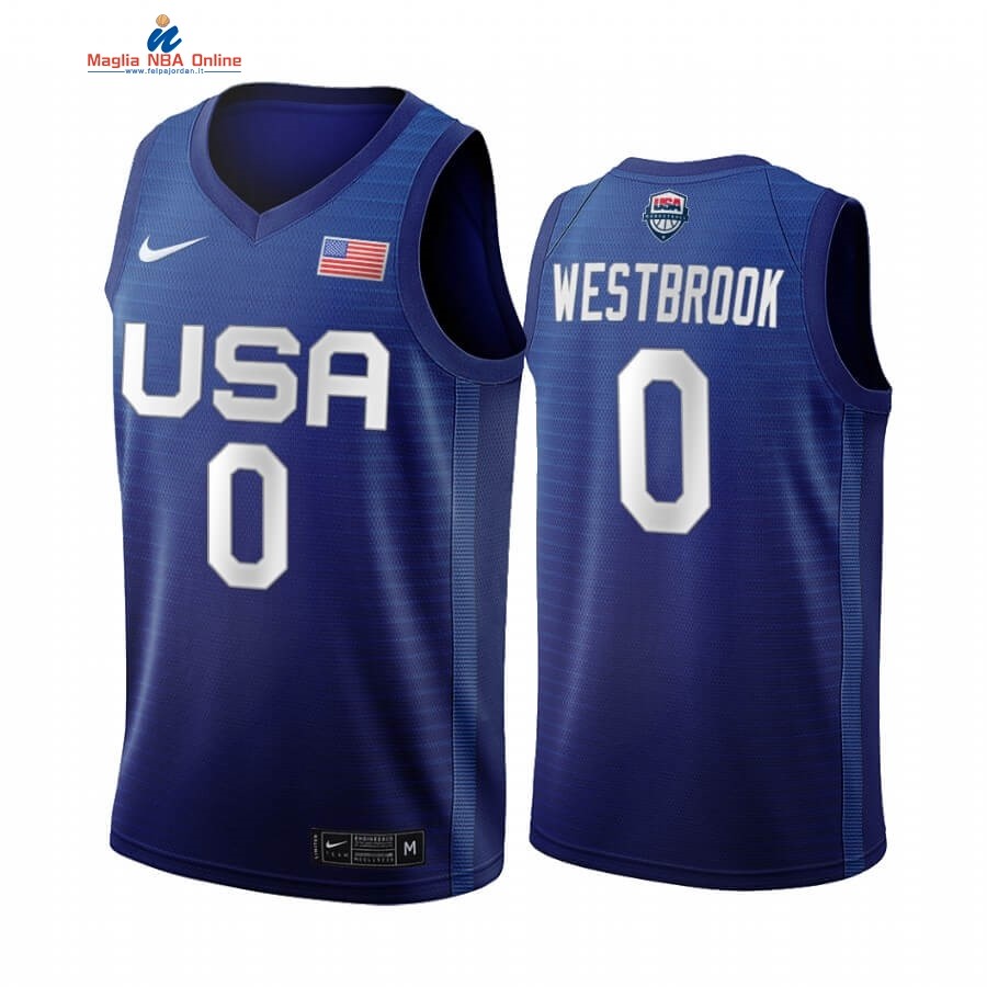 Maglia 2020 Olimpiadi Tokyo USMNT #0 Russell Westbrook Blu Acquista