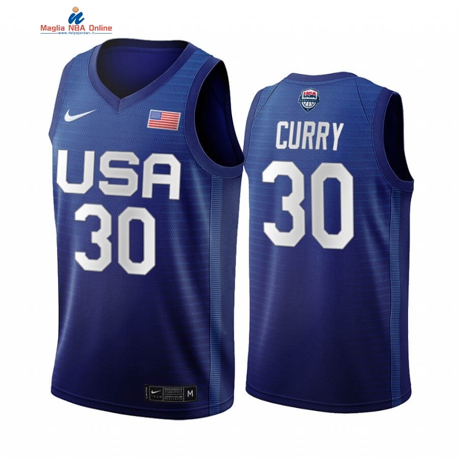 Maglia 2020 Olimpiadi Tokyo USMNT #30 Stephen Curry Blu Acquista