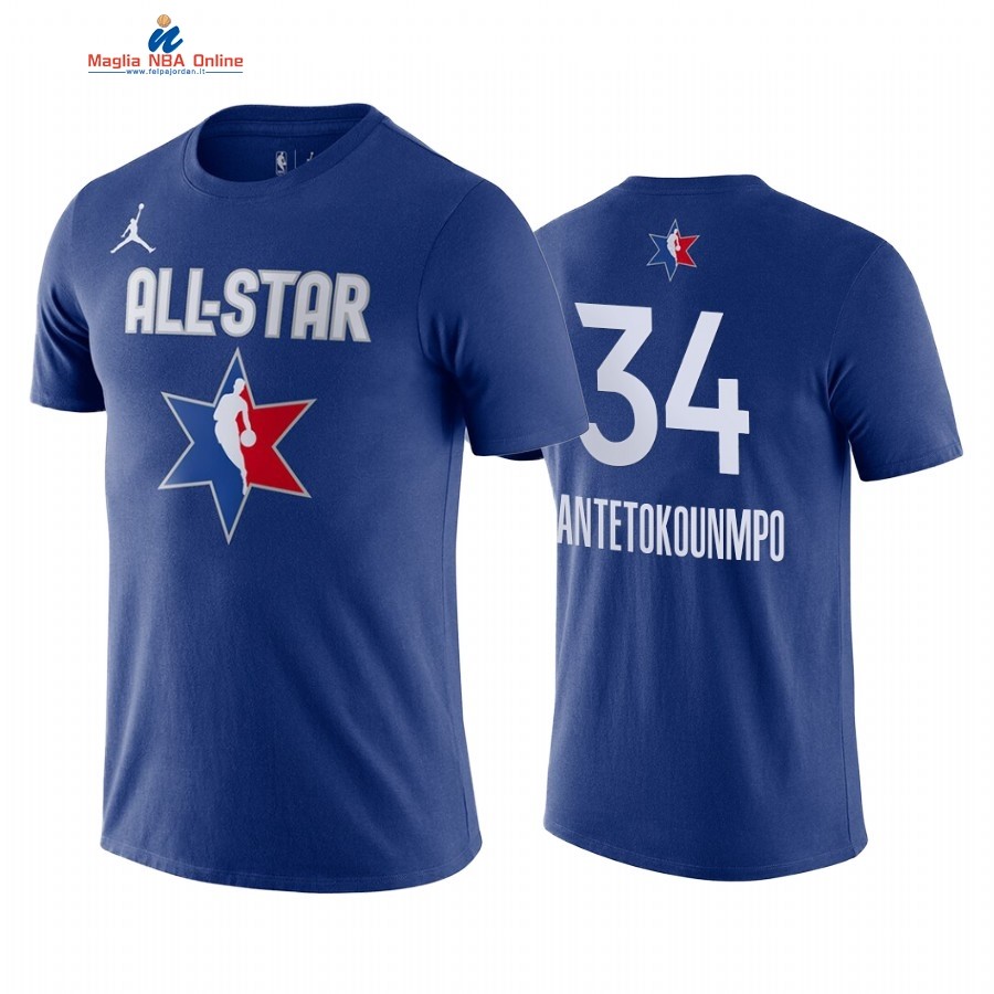 Maglia NBA 2019 All Star Manica Corta #34 Giannis Antetokounmpo Blu Acquista