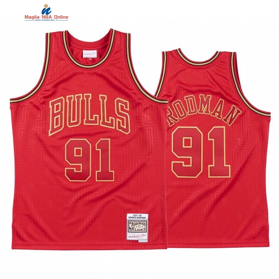 Maglia NBA CNY Throwback Chicago Bulls #91 Dennis Rodman Rosso 2020 Acquista