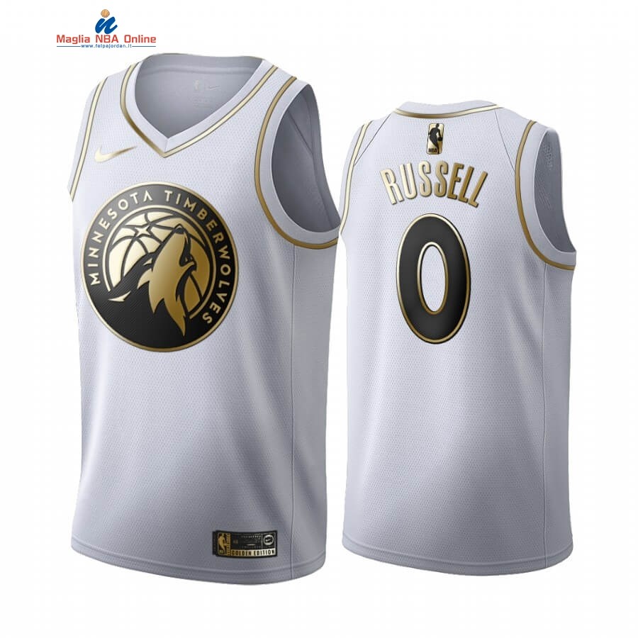 Maglia NBA Nike Minnesota Timberwolves #0 D'angelo Russell Blanc Oro 2019-20 Acquista