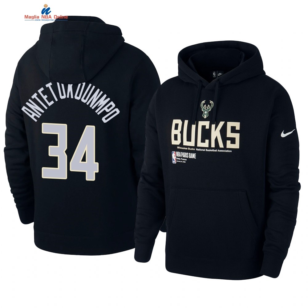 Felpe Con Cappuccio NBA Milwaukee Bucks #34 Giannis Antetokounmpo Nero Acquista