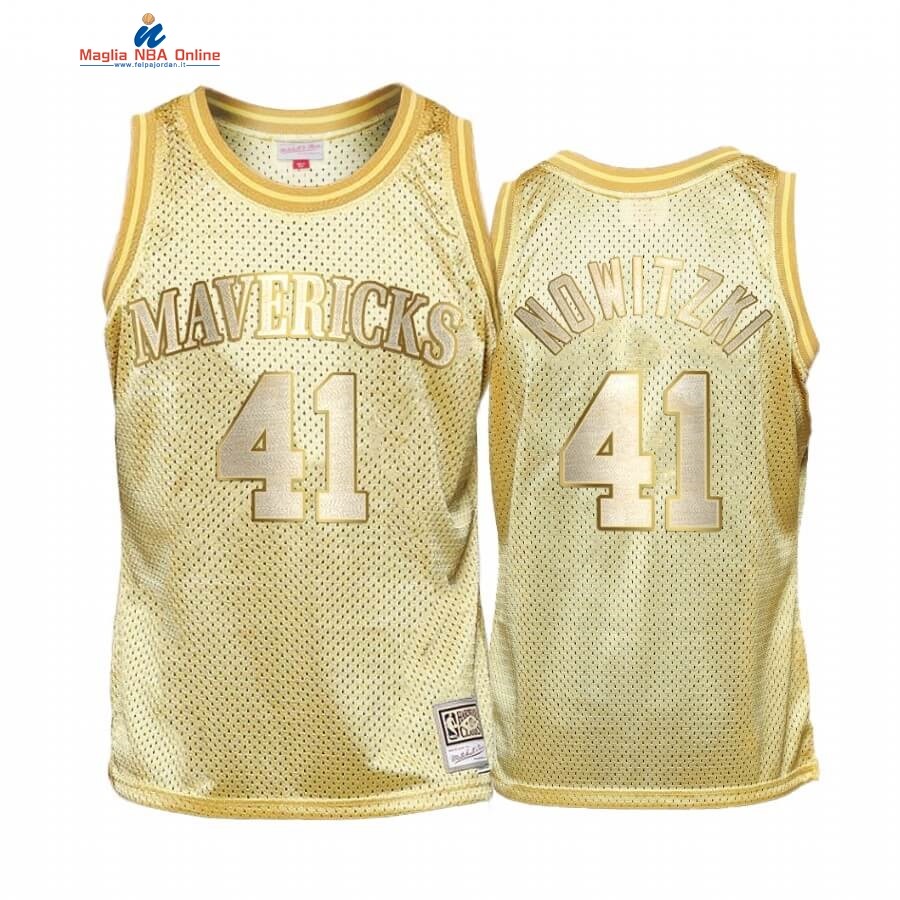 Maglia NBA Bambino Dallas Mavericks Midas #41 Dirk Nowitzki Oro Hardwood Classics Acquista