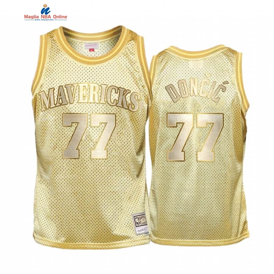 Maglia NBA Bambino Dallas Mavericks Midas #77 Luka Doncic Oro Hardwood Classics Acquista
