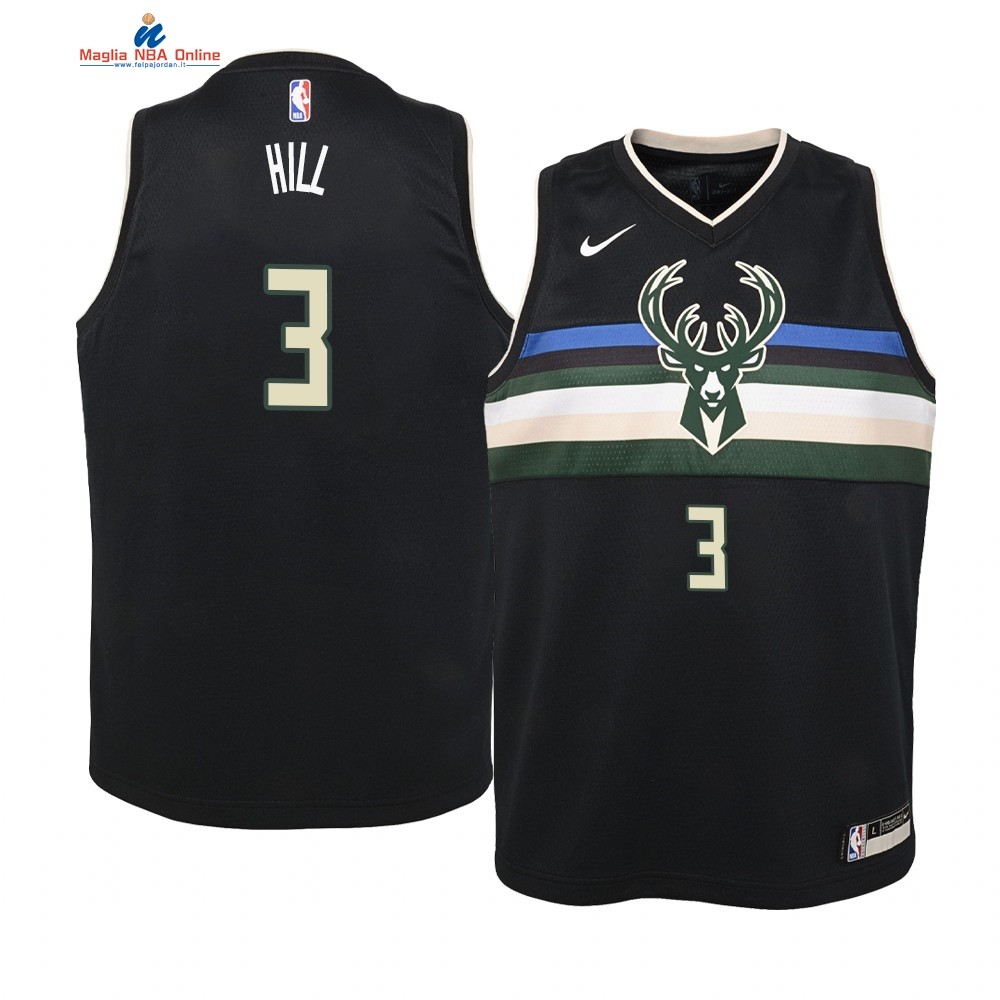 Maglia NBA Bambino Milwaukee Bucks #3 Gergo Hill Nero Statement 2019-20 Acquista