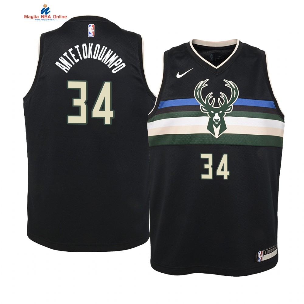 Maglia NBA Bambino Milwaukee Bucks #34 Giannis Antetokounmpo Nero Statement 2019-20 Acquista