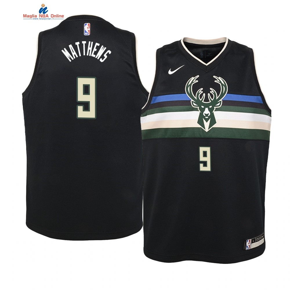 Maglia NBA Bambino Milwaukee Bucks #9 Wesley Matthews Nero Statement 2019-20 Acquista
