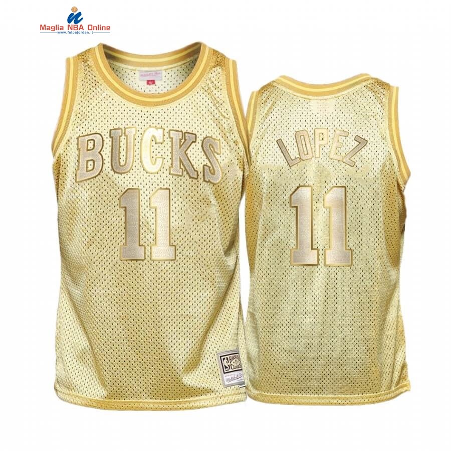 Maglia NBA Bambino Milwaukee Bucks Midas #11 Brook Lopez Oro Hardwood Classics Acquista