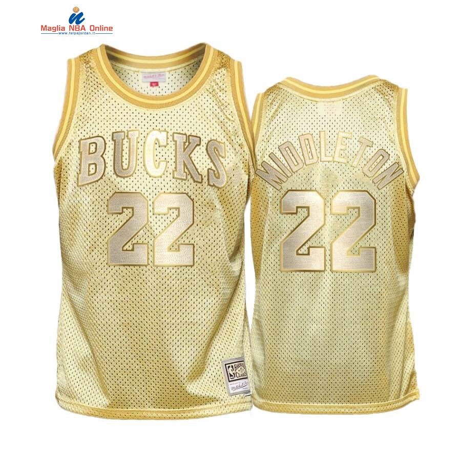 Maglia NBA Bambino Milwaukee Bucks Midas #22 Khris Middleton Oro Hardwood Classics Acquista