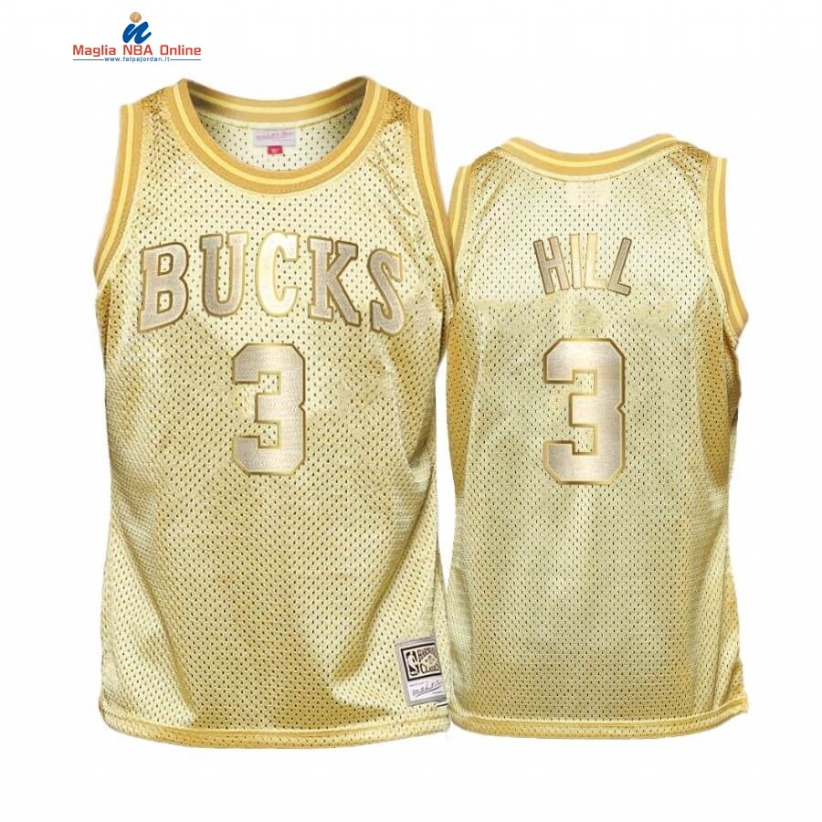 Maglia NBA Bambino Milwaukee Bucks Midas #3 George Hillr Oro Hardwood Classics Acquista