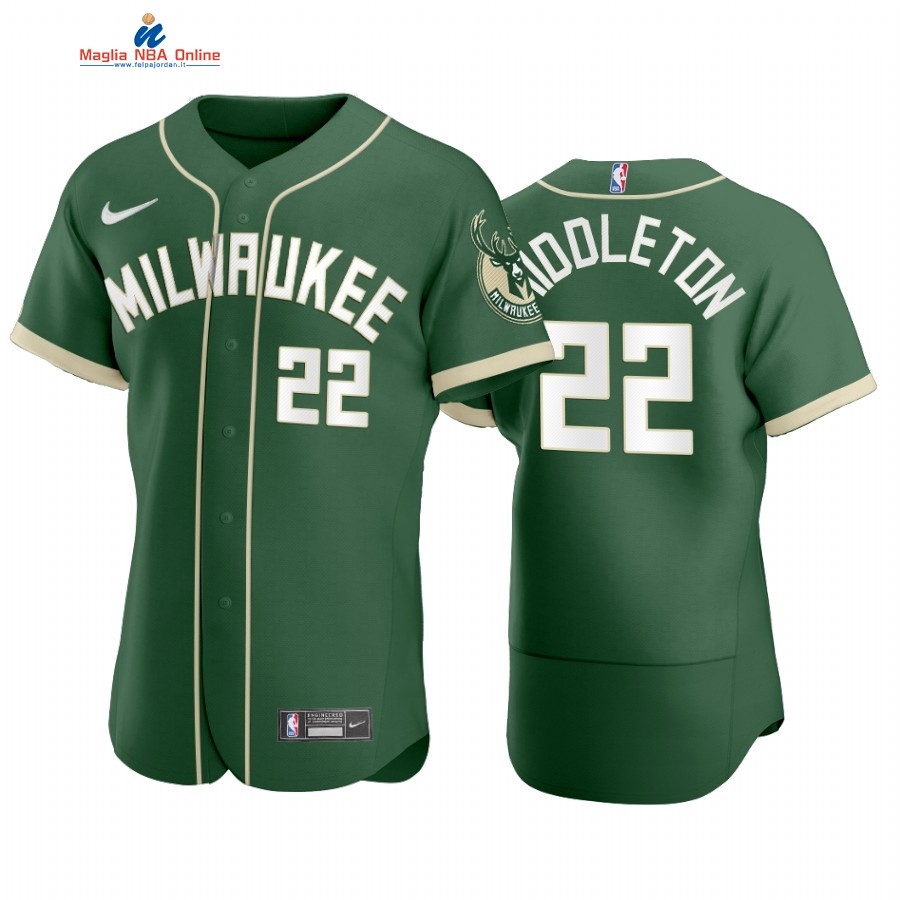 Maglia NBA Bucks x MLB Manica Corta #22 Khris Middleton Verde 2020 Acquista