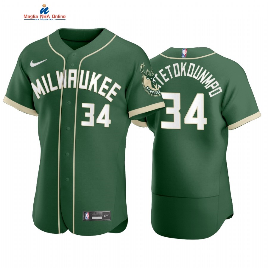 Maglia NBA Bucks x MLB Manica Corta #34 Giannis Antetokounmpo Verde 2020 Acquista