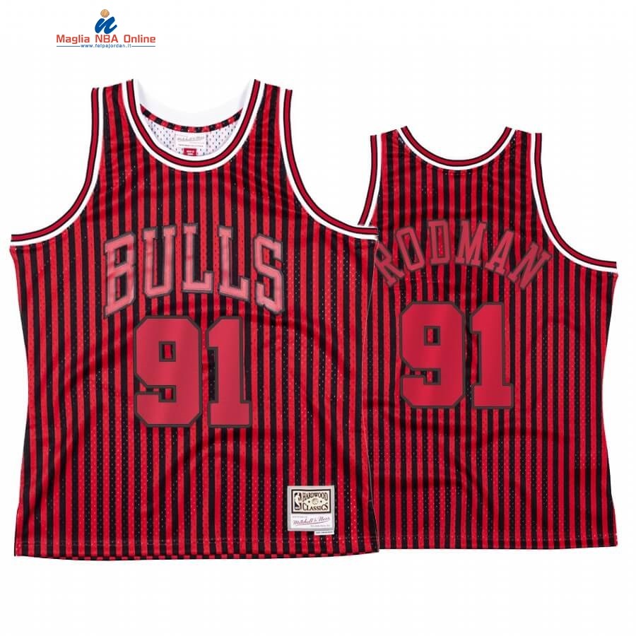 Maglia NBA Chicago Bulls Independence Day #91 Dennis Rodman Rosso Hardwood Classics Acquista