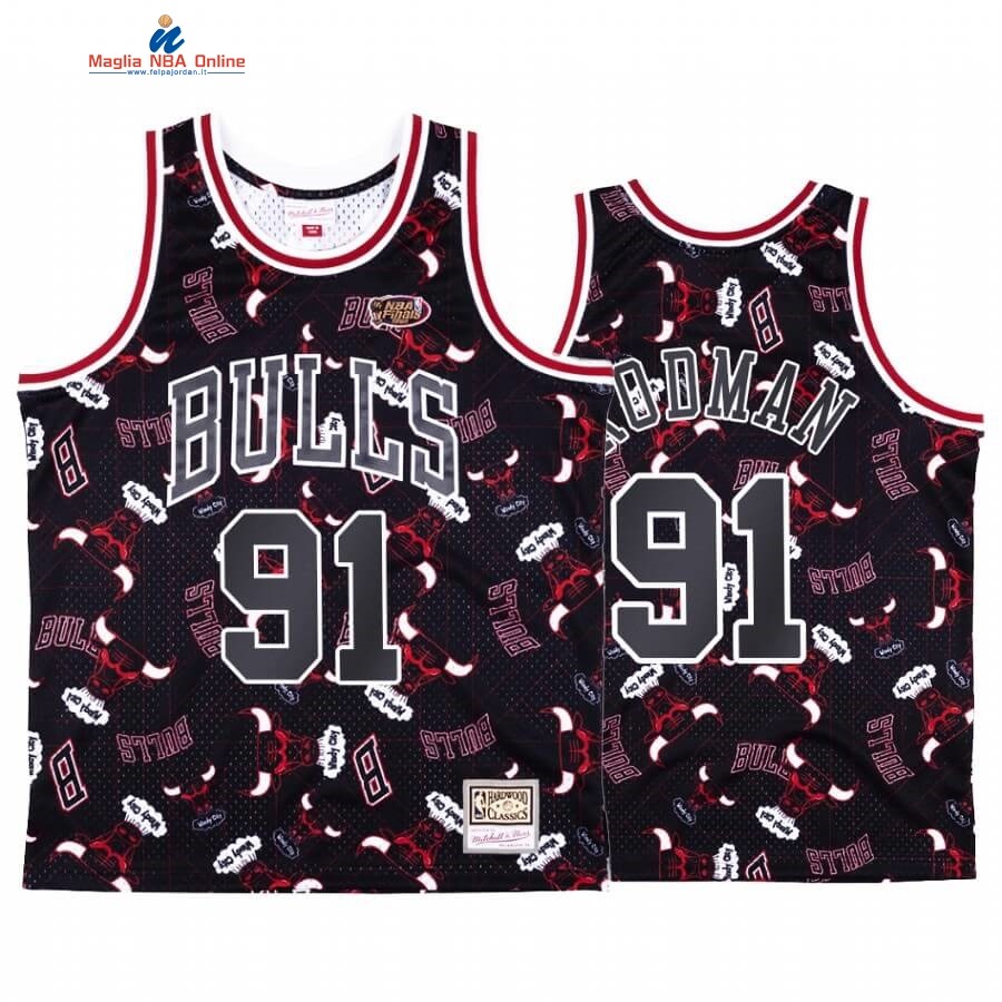 Maglia NBA Chicago Bulls Tear Up Pack #91 Dennis Rodman Nero Hardwood Classics Acquista