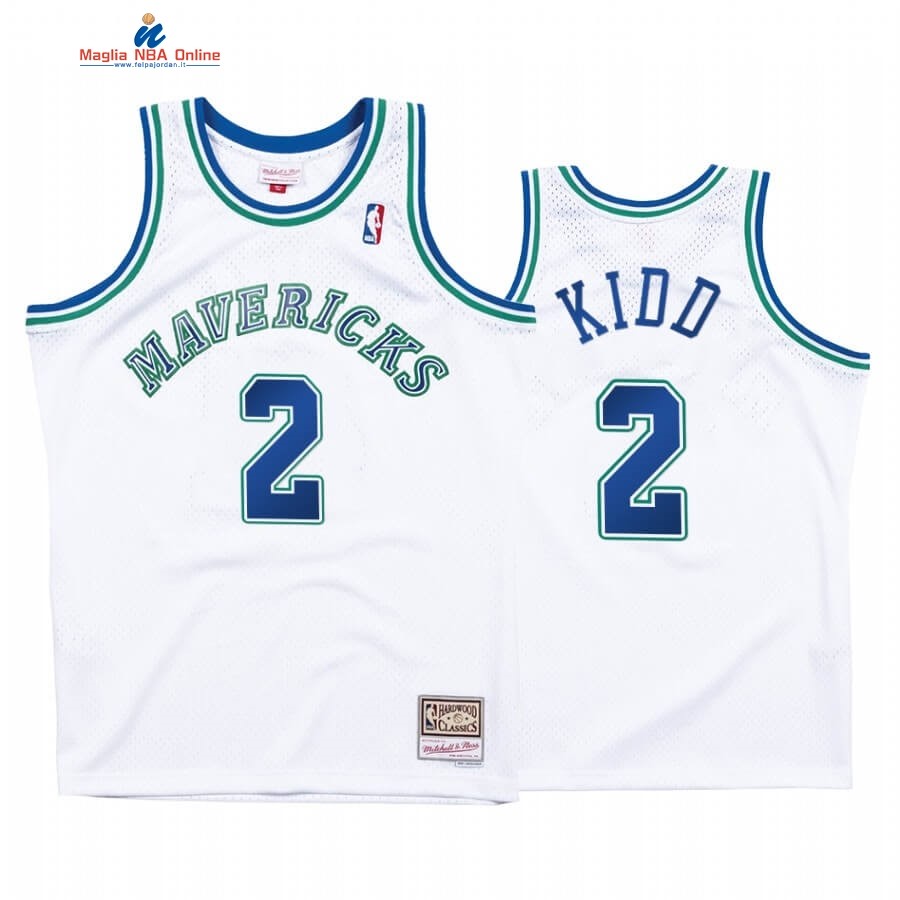 Maglia NBA Dallas Mavericks #2 Jason Kidd Bianco Hardwood Classics Acquista