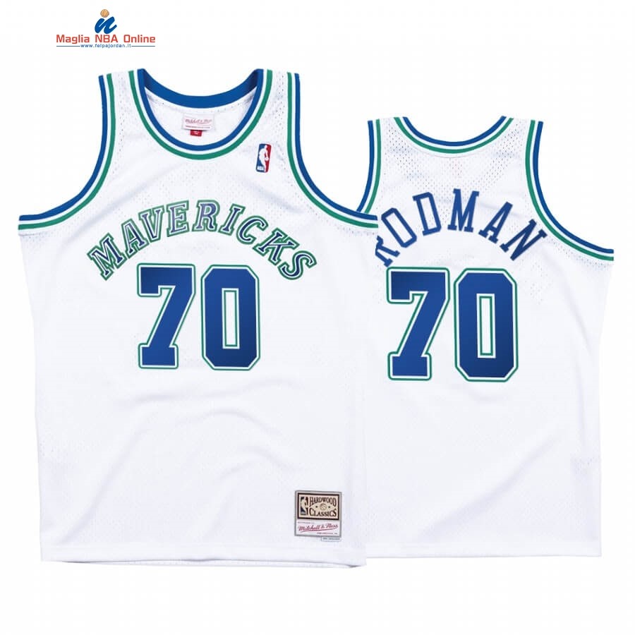 Maglia NBA Dallas Mavericks #70 Dennis Rodman Bianco Hardwood Classics Acquista