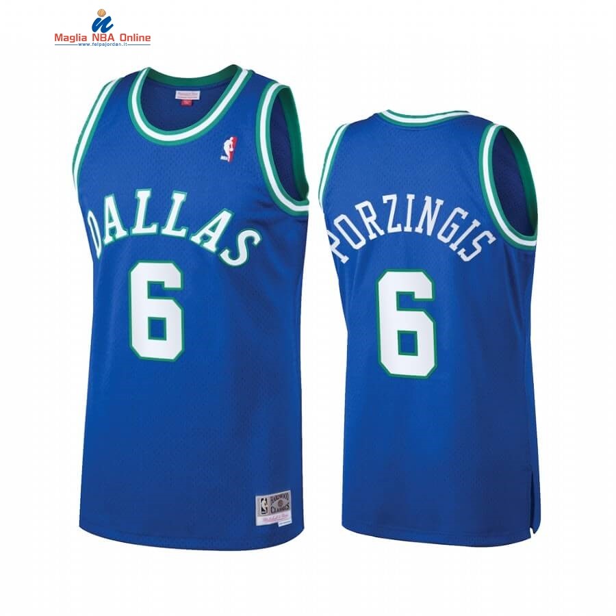 Maglia NBA Dallas Mavericks Heritage #6 Kristaps Porzingis Blu Hardwood Classics Acquista