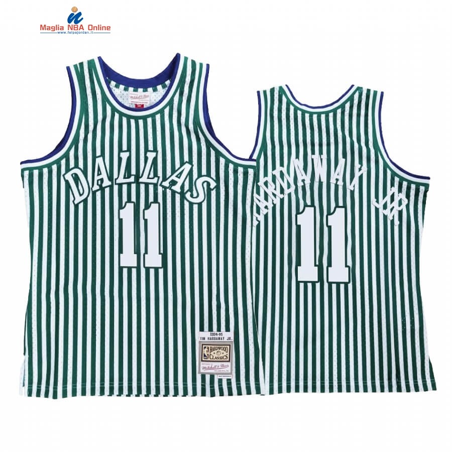 Maglia NBA Dallas Mavericks Striped #11 Tim Hardaway III Verde Hardwood Classics Acquista