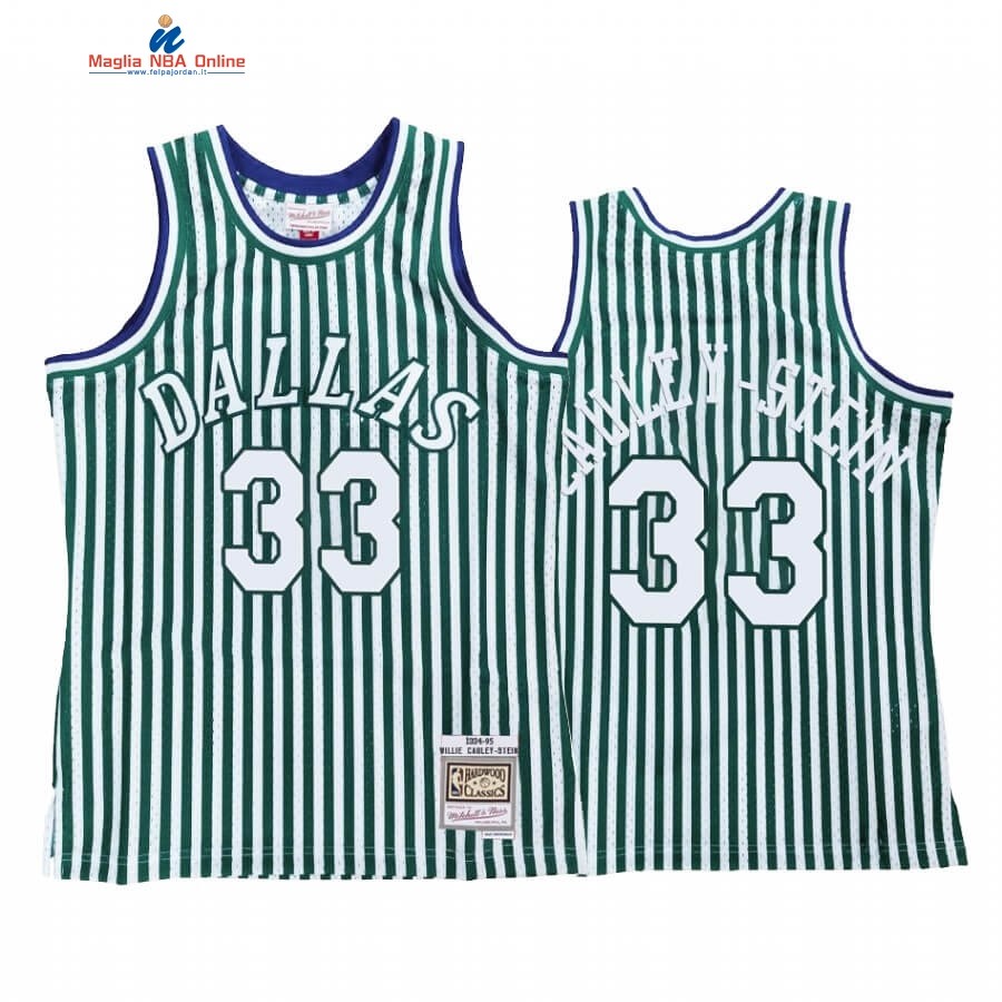 Maglia NBA Dallas Mavericks Striped #33 Willie Cauley Stein Verde Hardwood Classics Acquista