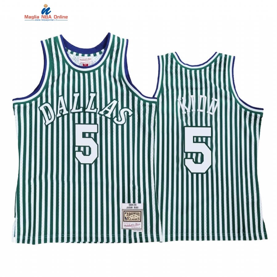 Maglia NBA Dallas Mavericks Striped #5 Jason Kidd Verde Hardwood Classics Acquista