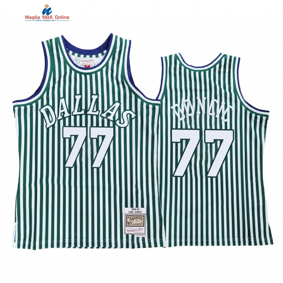 Maglia NBA Dallas Mavericks Striped #77 Luka Doncic Verde Hardwood Classics Acquista