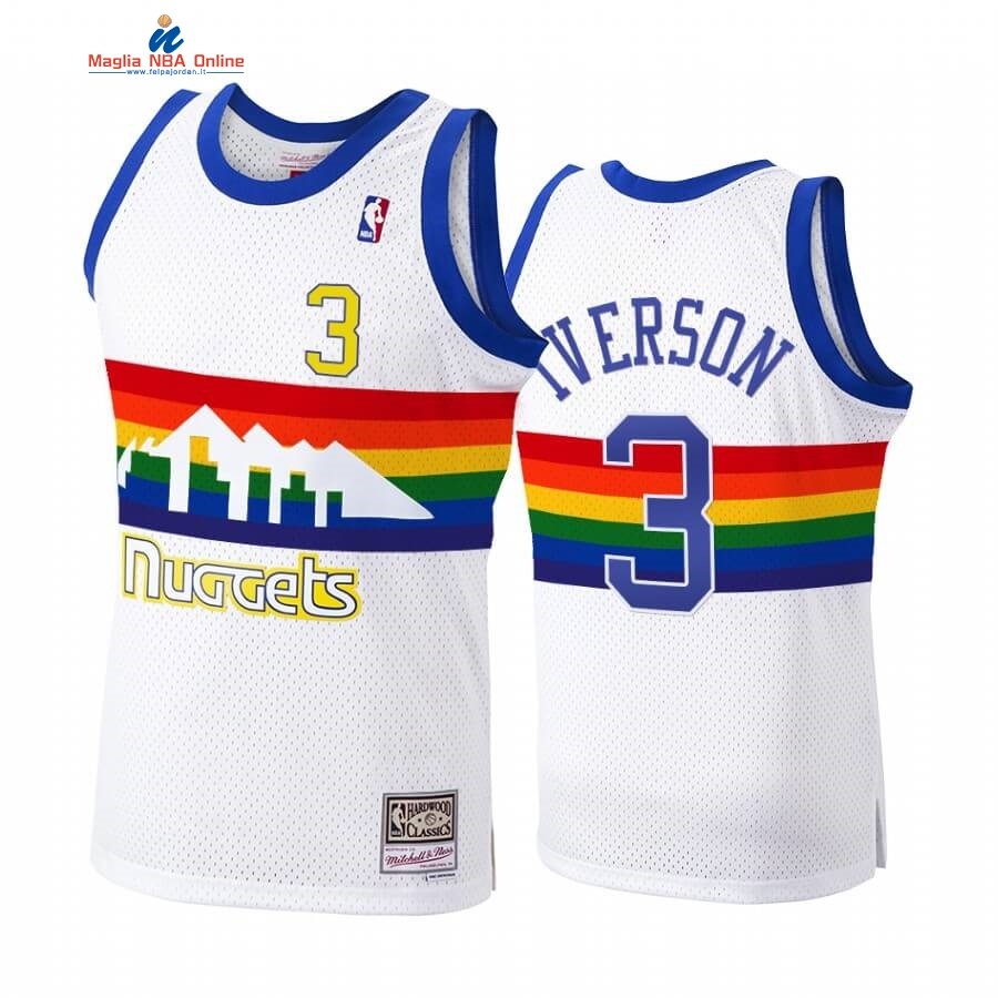 Maglia NBA Denver Nuggets #3 Allen Iverson Bianco Hardwood Classics 1991-92 Acquista