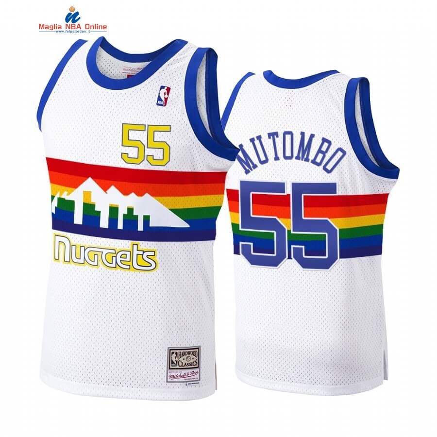 Maglia NBA Denver Nuggets #55 Dikembe Mutombo Bianco Hardwood Classics 1991-92 Acquista