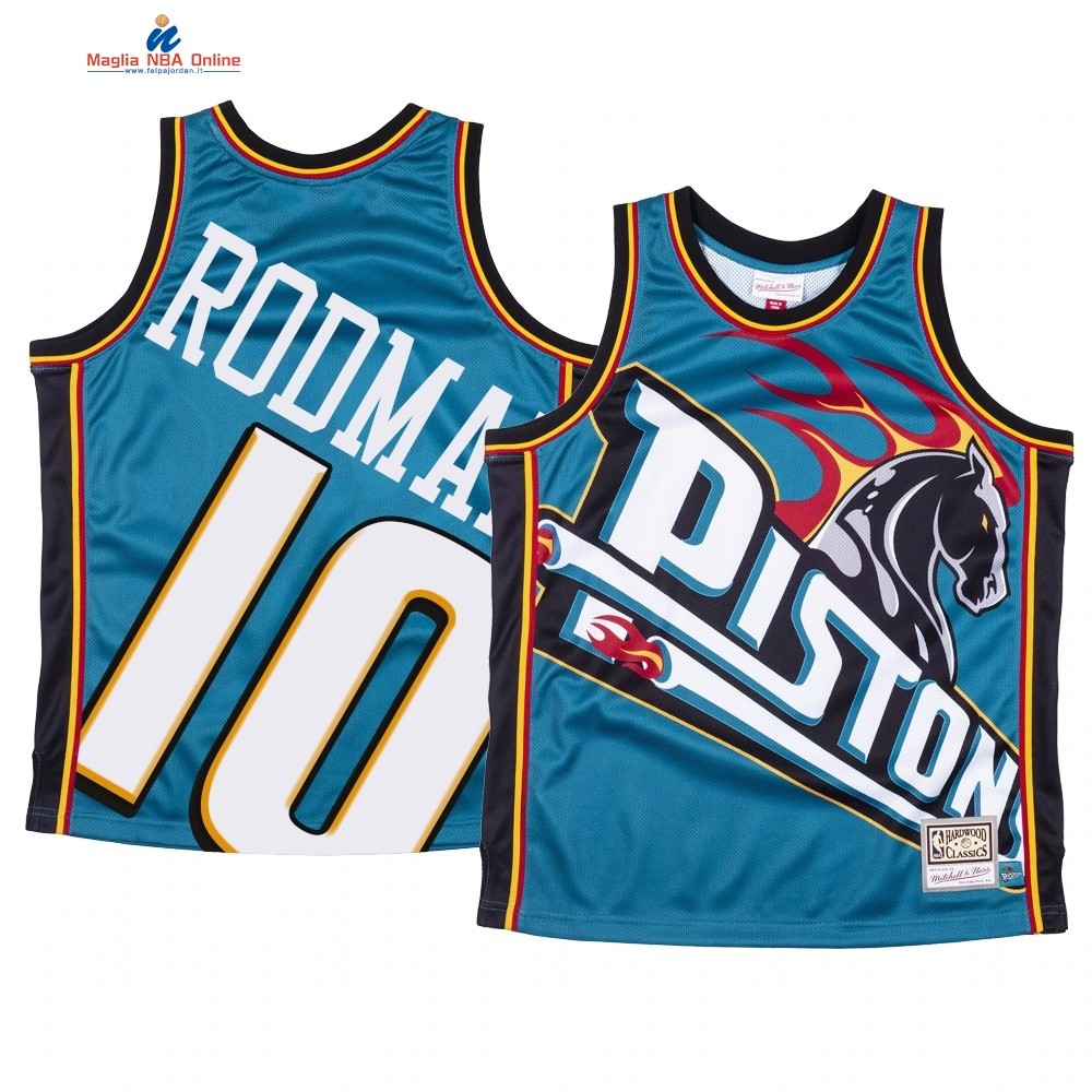 Maglia NBA Detroit Pistons Big Face #10 Dennis Rodman Blu Acquista