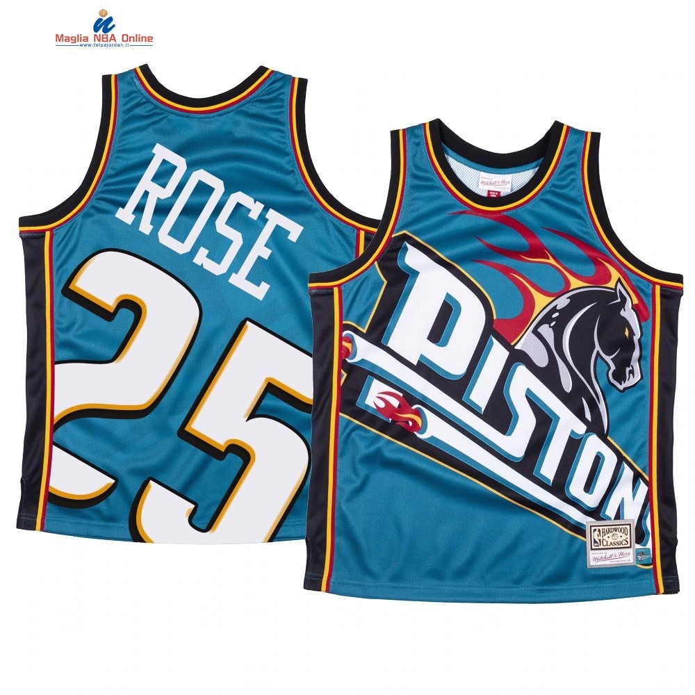 Maglia NBA Detroit Pistons Big Face #25 Derrick Rose Blu Acquista