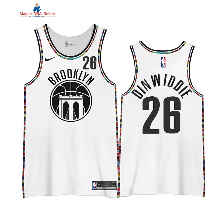 Maglia NBA Edición Ganada Brooklyn Nets #26 Spencer Dinwiddie Bianco 2020-21 Acquista