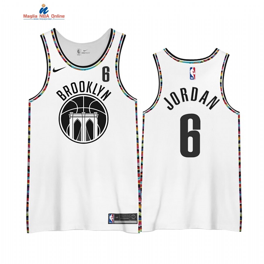 Maglia NBA Edición Ganada Brooklyn Nets #6 Deandre Jordan Bianco 2020-21 Acquista