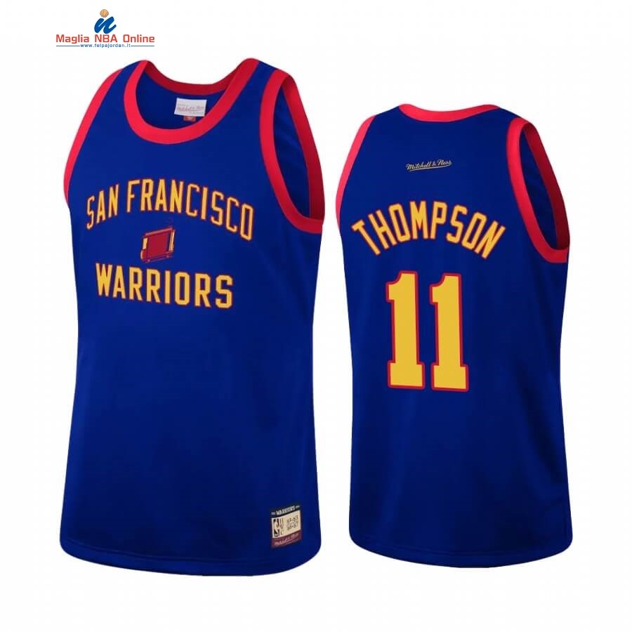 Maglia NBA Golden State Warriors Heritage #11 Klay Thompson Blu Hardwood Classics Acquista