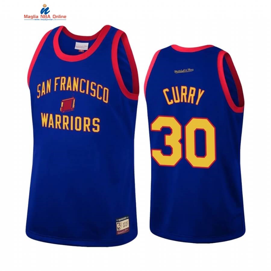 Maglia NBA Golden State Warriors Heritage #30 Stephen Curry Blu Hardwood Classics Acquista