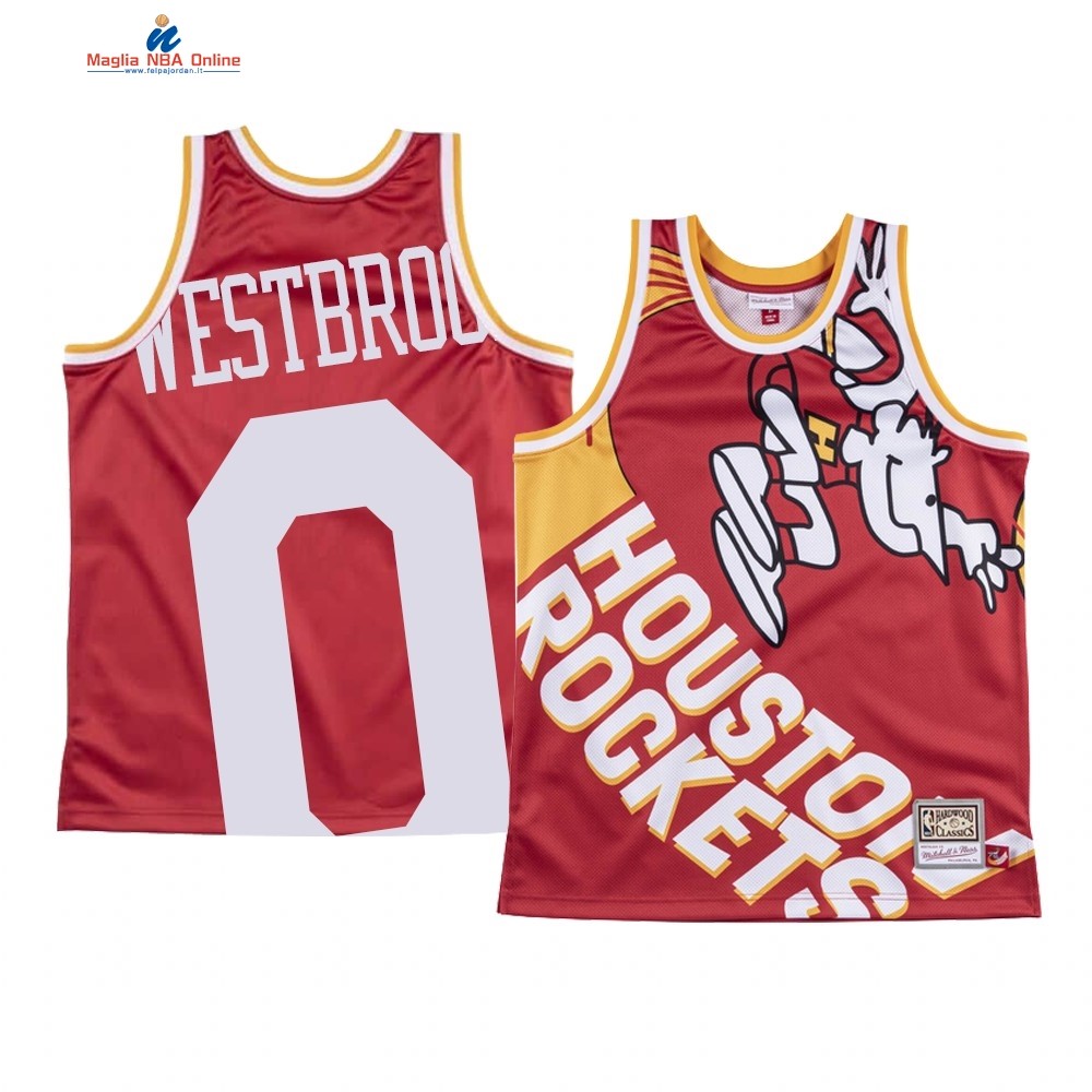 Maglia NBA Houston Rockets Big Face #0 Russell Westbrook Rosso Acquista