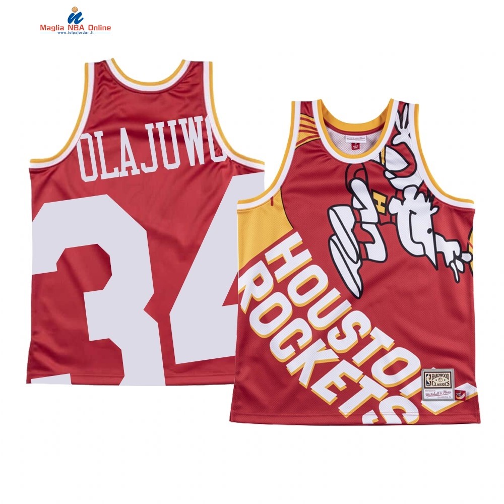 Maglia NBA Houston Rockets Big Face #34 Hakeem Olajuwon Rosso Acquista