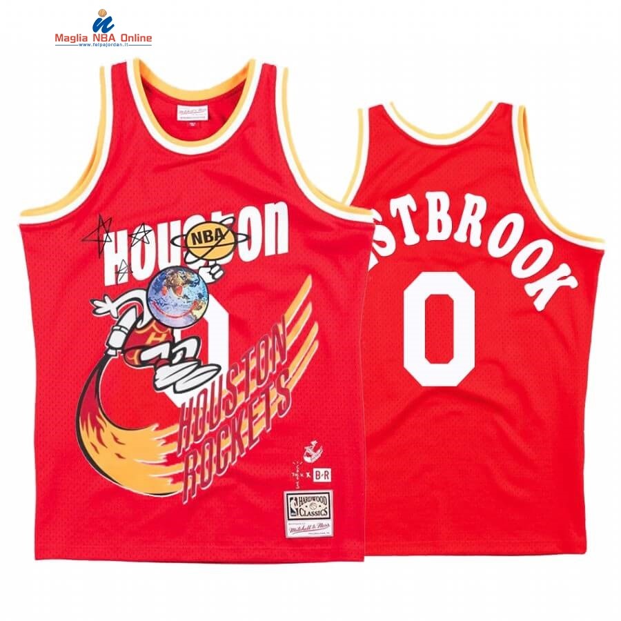 Maglia NBA Houston Rockets X Travis Sott #0 Russell Westbrook Rosso Hardwood Classics Acquista