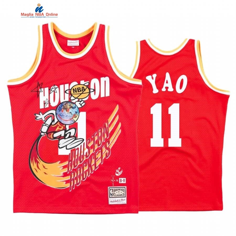 Maglia NBA Houston Rockets X Travis Sott #11 Yao Ming Rosso Hardwood Classics Acquista