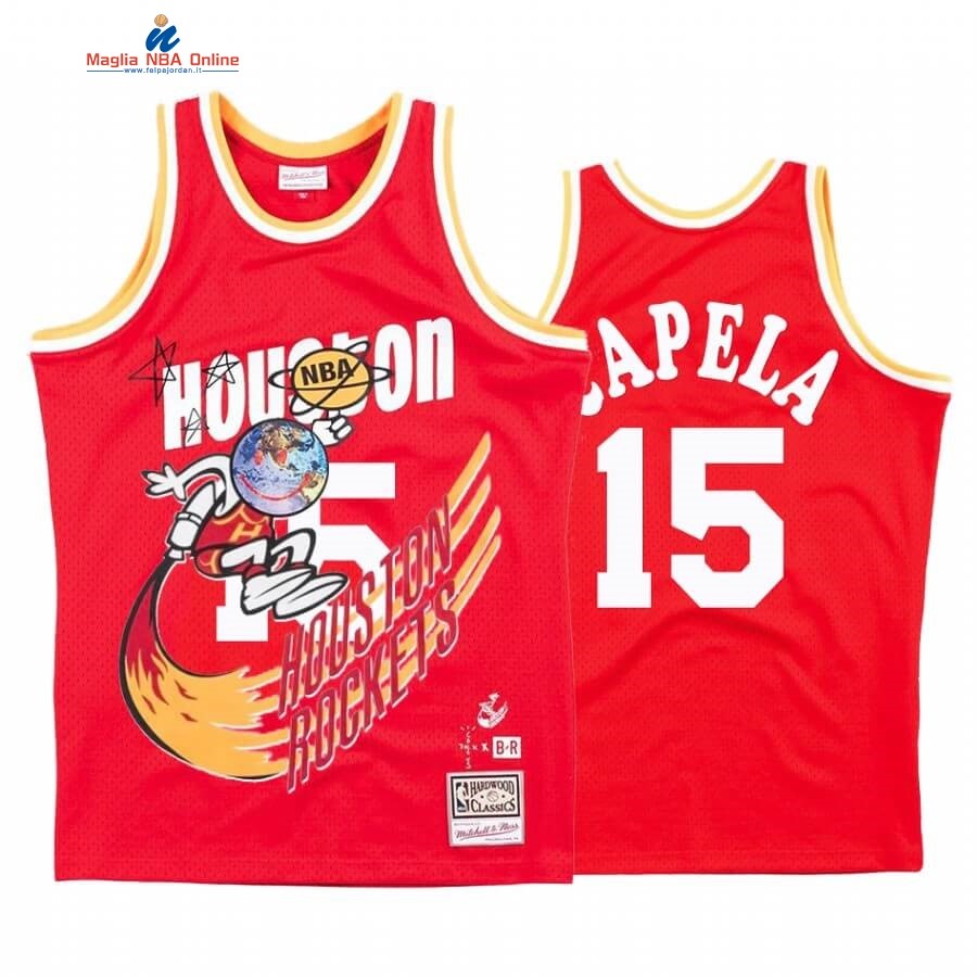 Maglia NBA Houston Rockets X Travis Sott #15 Clint Capela Rosso Hardwood Classics Acquista