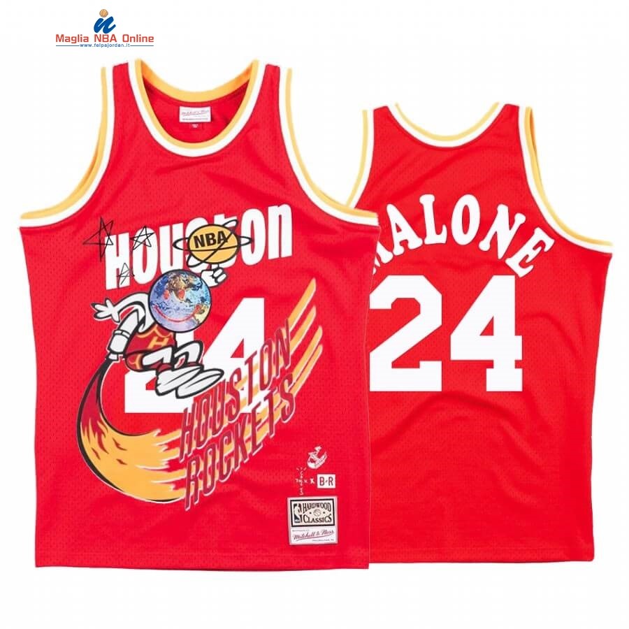 Maglia NBA Houston Rockets X Travis Sott #24 Moses Malone Rosso Hardwood Classics Acquista