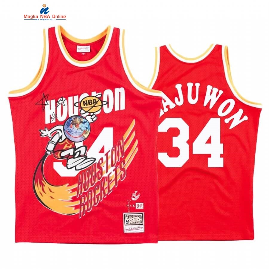 Maglia NBA Houston Rockets X Travis Sott #34 Hakeem Olajuwon Rosso Hardwood Classics Acquista