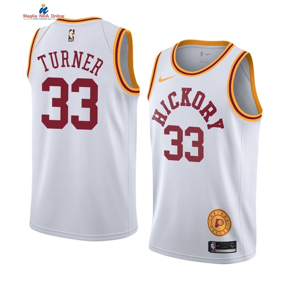 Maglia NBA Indiana Pacers #33 Myles Turner Bianco Hardwood Classics Acquista