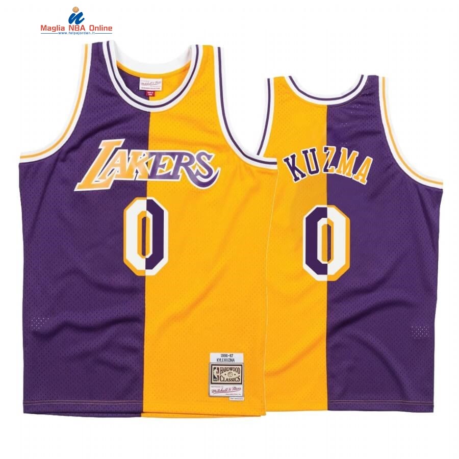 Maglia NBA L.A. Lakers #0 Kyle Kuzma Split Porpora Amarillo Hardwood Classics Acquista