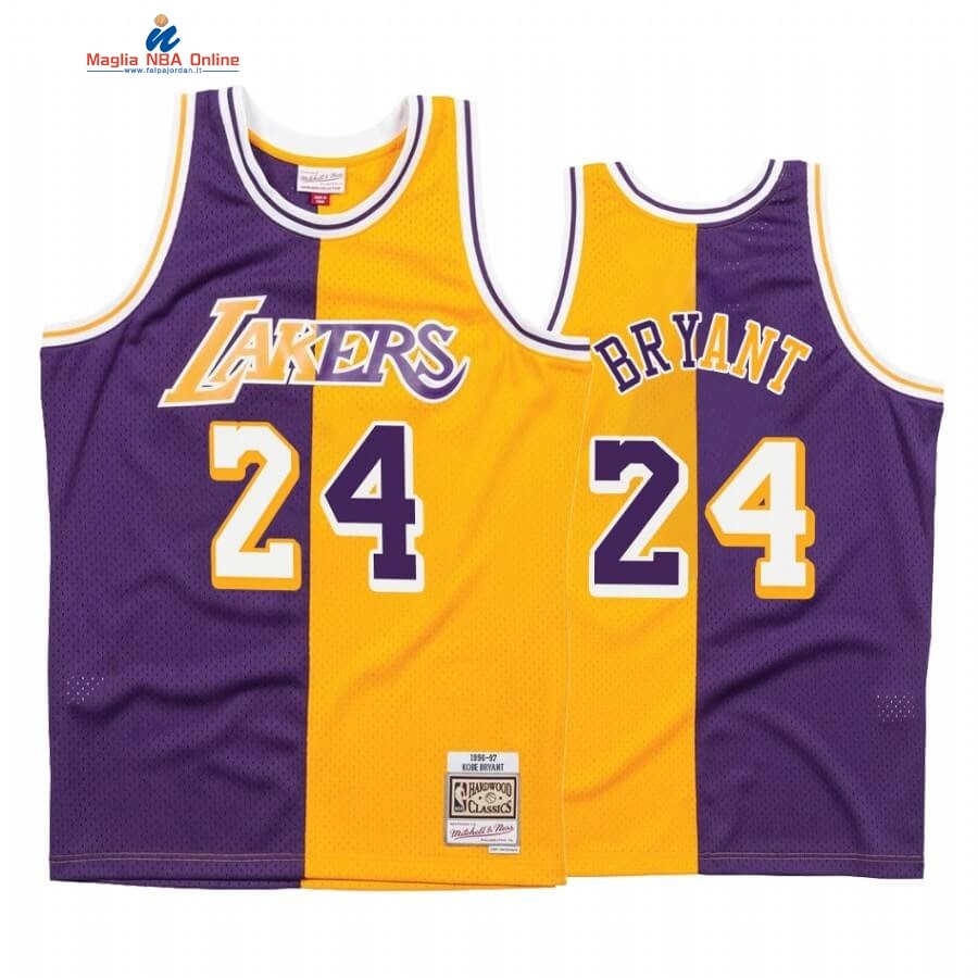 Maglia NBA L.A. Lakers #24 Kobe Bryant Split Porpora Amarillo Hardwood Classics Acquista